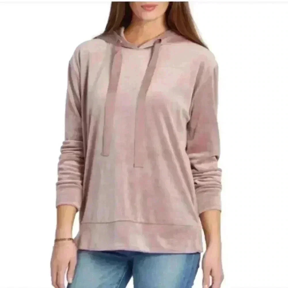 Peyton Jensen Pink/Purple Velour Long Sleeve Pullover Hoodie Size Medium
